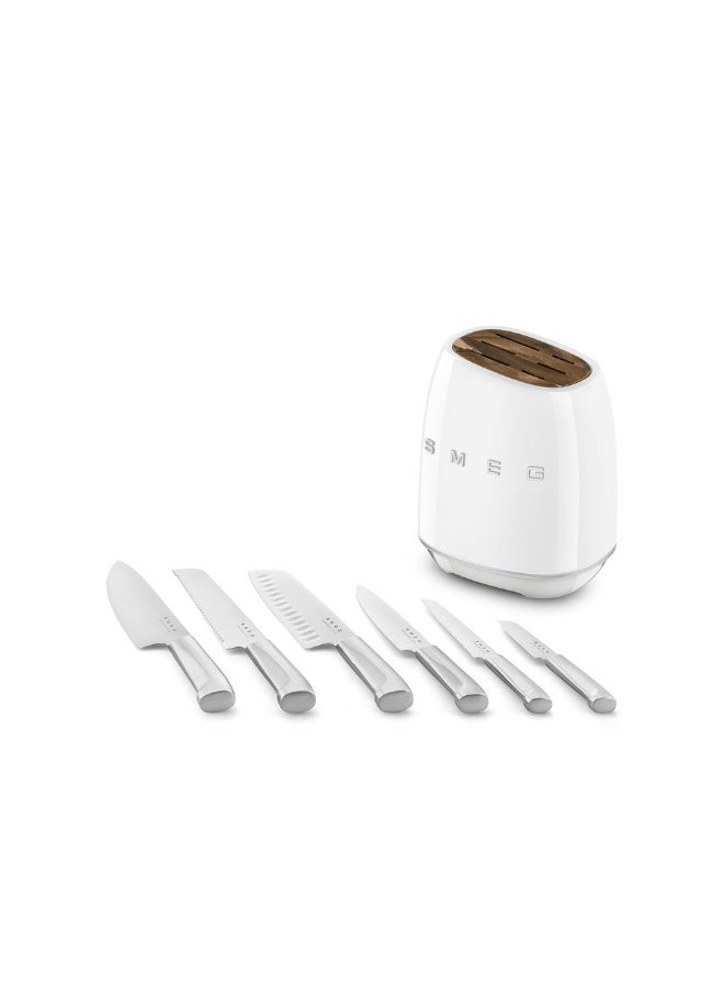SMEG Knife Set KBSF02WH – Premium 6-Piece Stainless Steel Knife Block, Italian Design, Ergonomic Handles, Durable and Sharp Blades, White. - Image 3